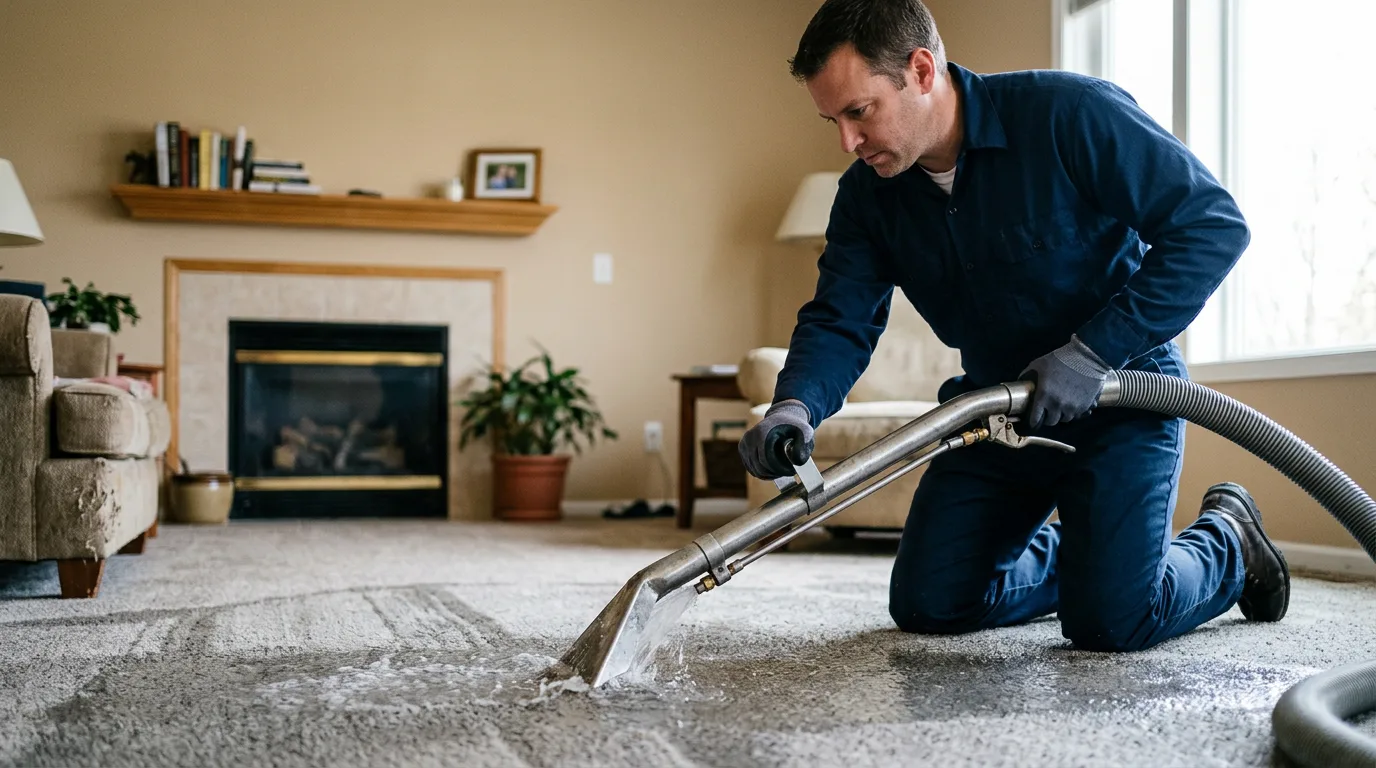 Water damage restoration technician working near Lucerne, IN